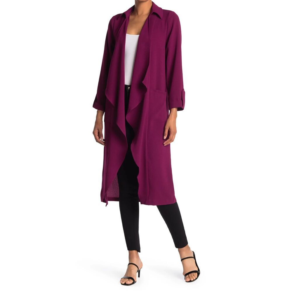 Lush Pink/Berry Open Front Trench Duster Cardigan Long